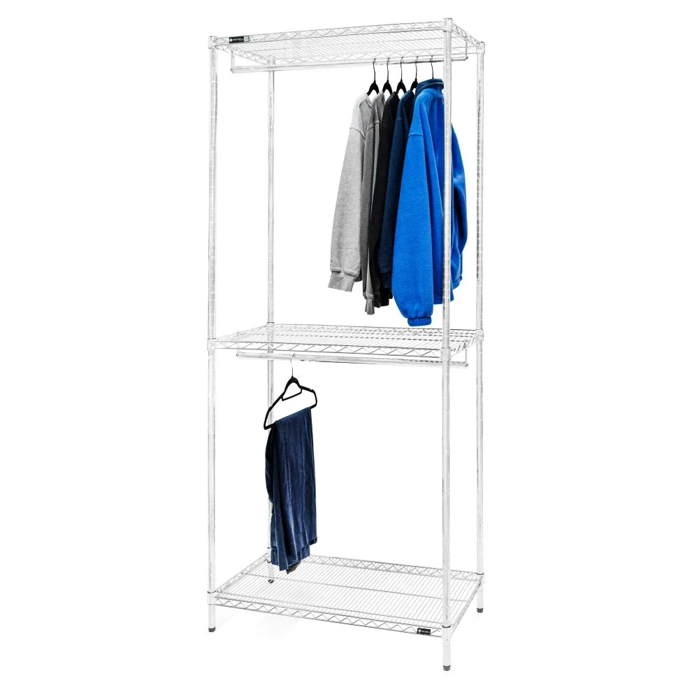 Solid Double Hang Wire Closet Shelving w Lower Shelf – 18 quot d x 84 quot h Proven