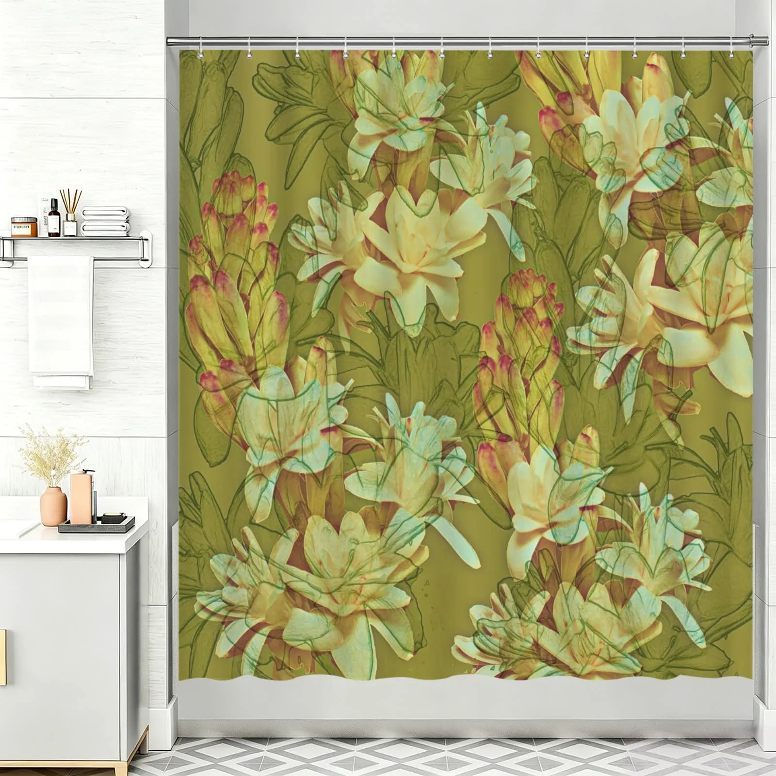 Minimalist ROBERT JAMES SHOWER CURTAIN TUBEROSE BLOOMS Artisan