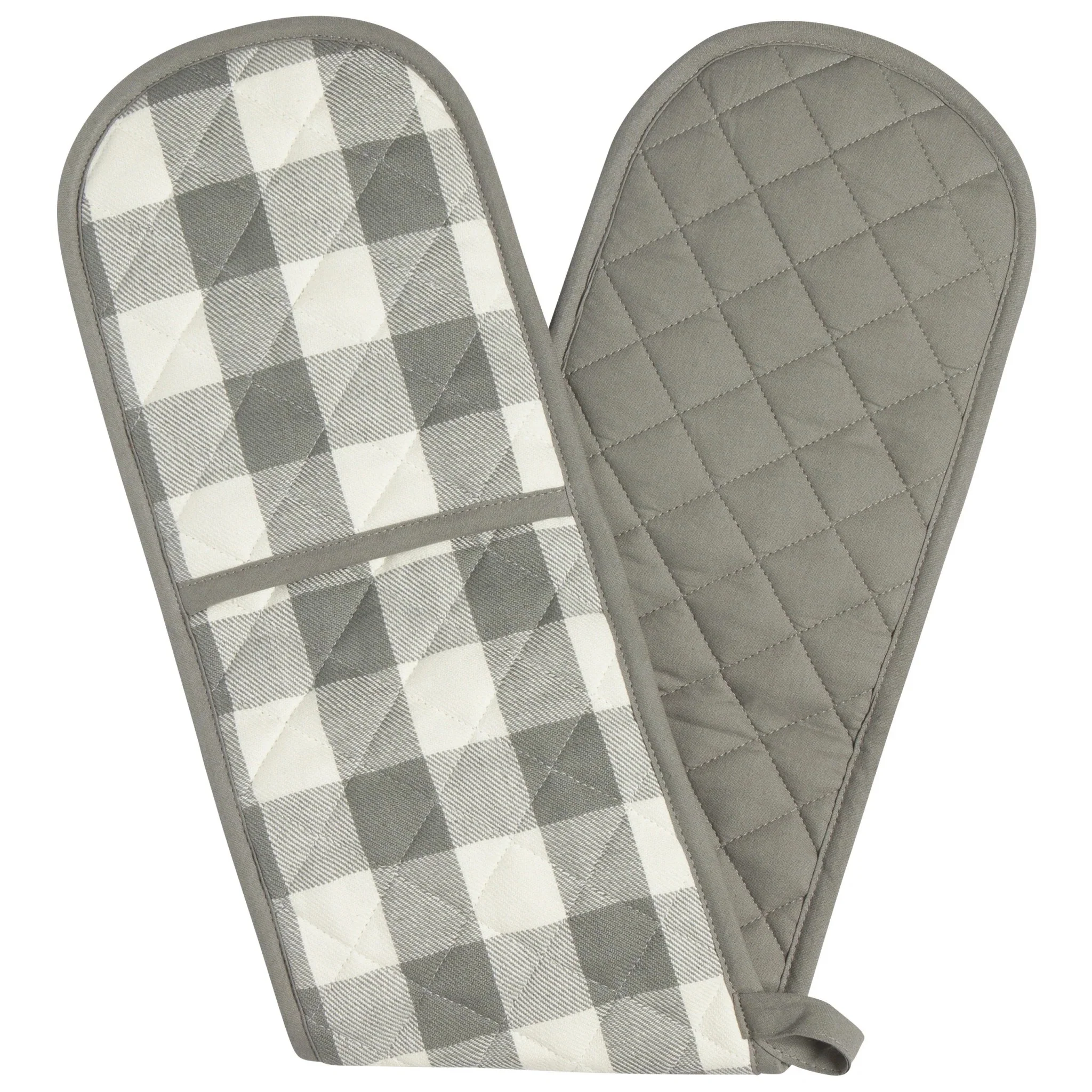 Crafted DOUBLE OVEN MITT GREY CHECK Effective
