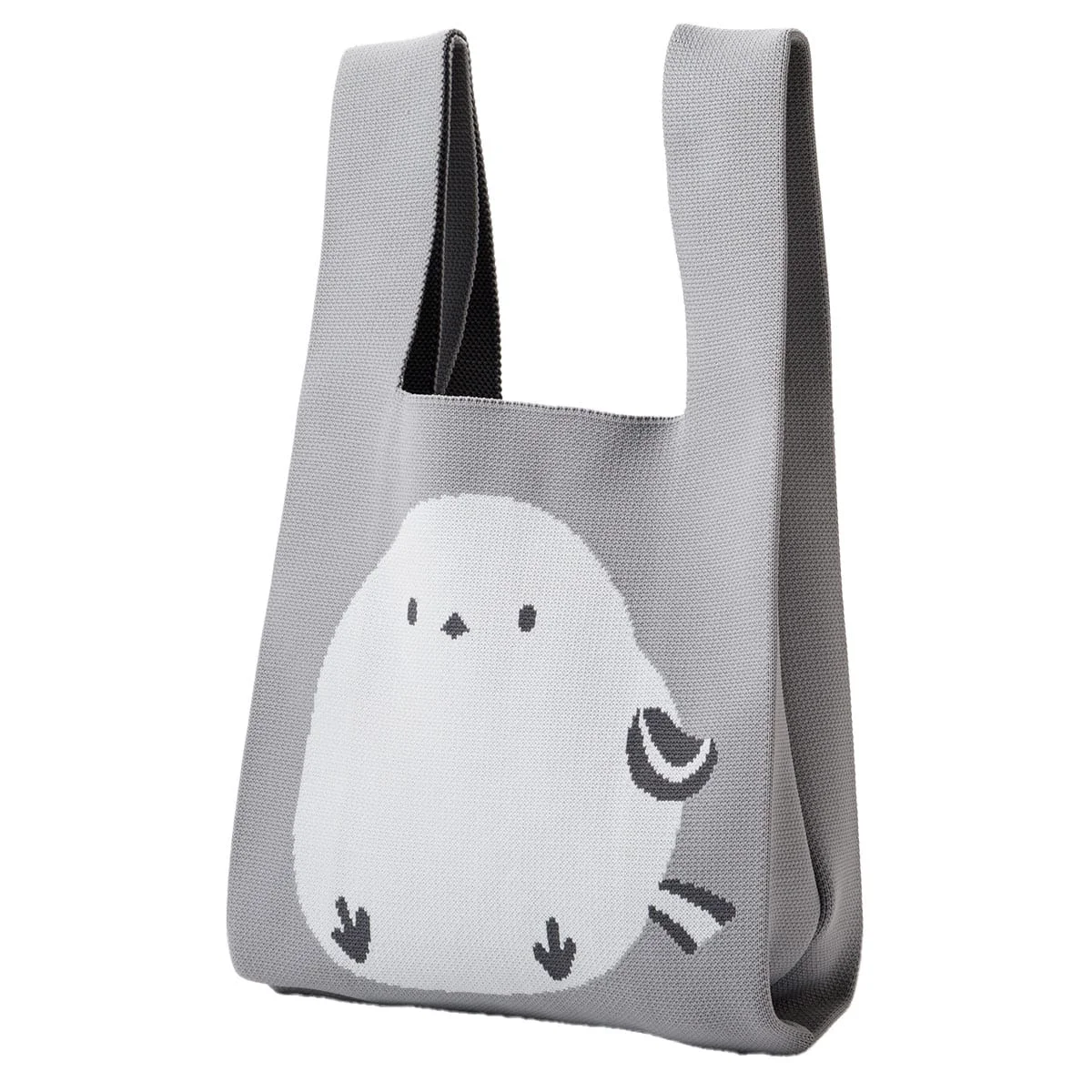 Long-Lasting Knitted Tote Bag Long-tailed Tit Design 26 x 46 cm Grey Lightweight