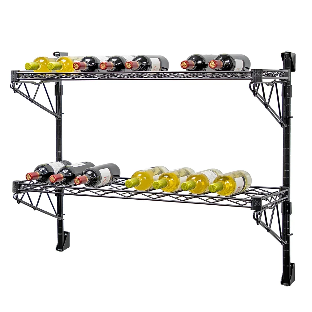 Green 14 quot d Black Single Wall Mounted Wine Racks w 2 Shelves Functional