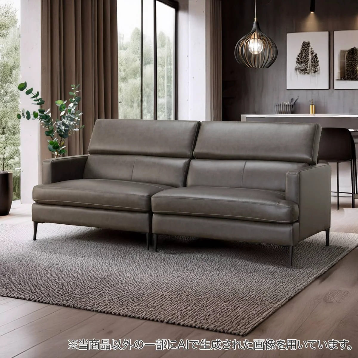 Classic Satherla Wide 3-Seater Sofa with Adjustable Headrest Leather-C2 Dark Grey High-Grade
