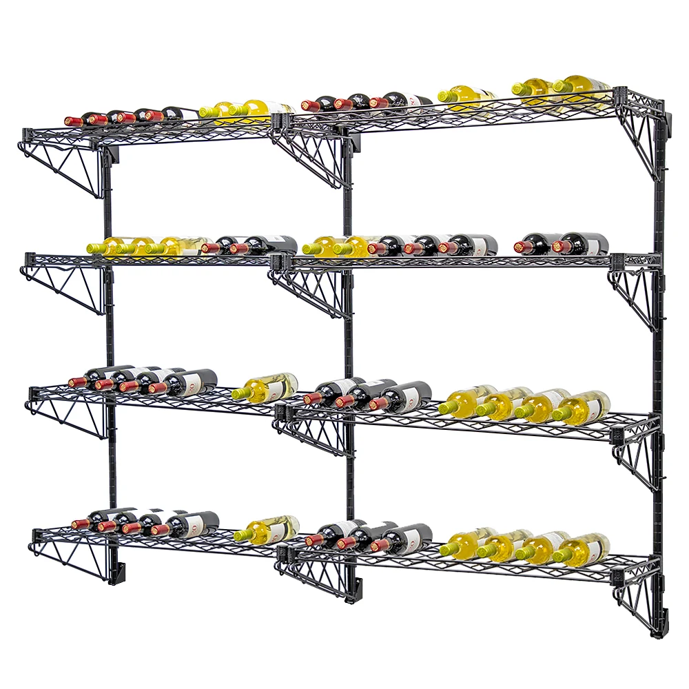 Easy-to-Use 14 quot d Black Double Wall-Mounted Wine Racks w 8 Shelves Premium Material