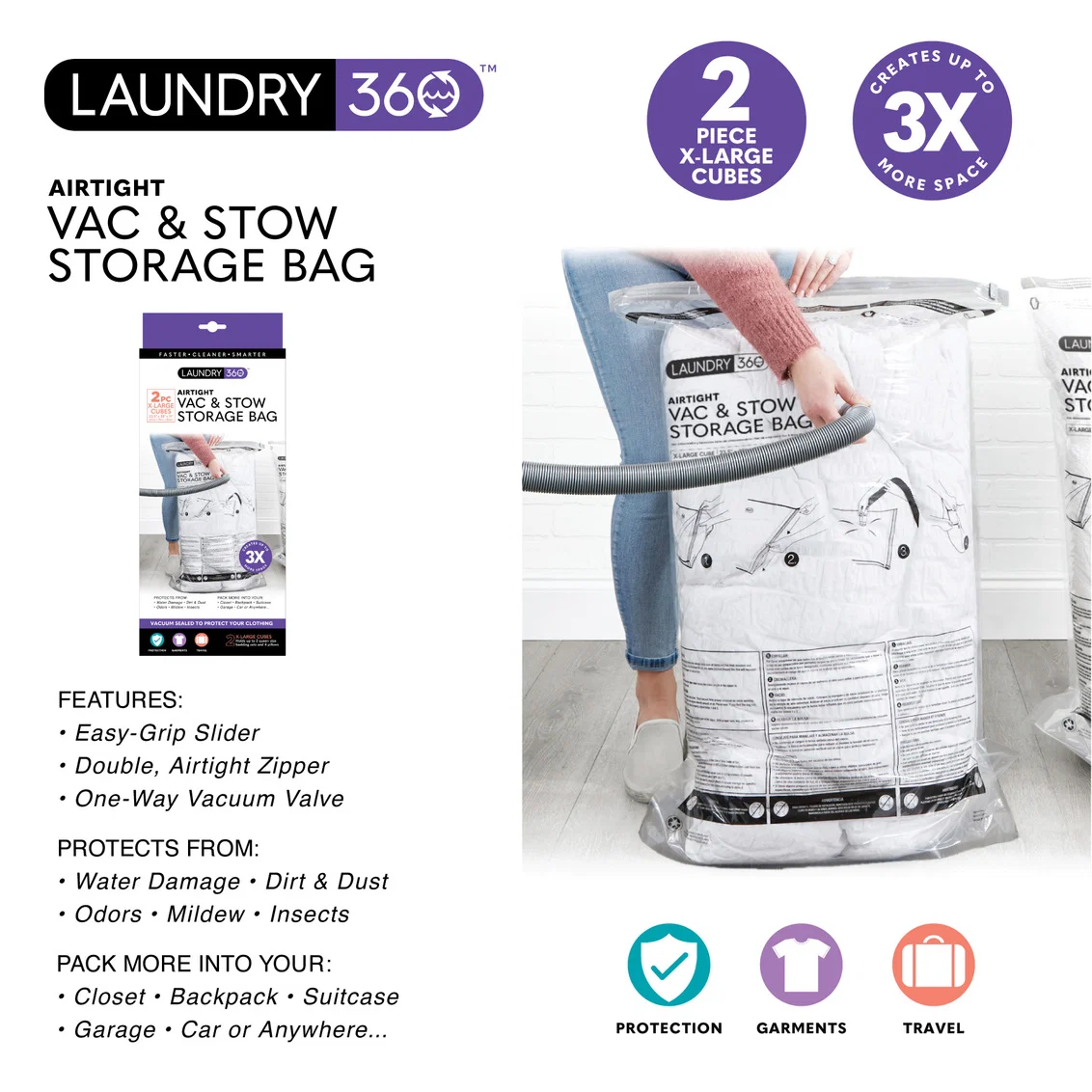 Pure STORAGE VACUUM BAG XL 2CT Elegant