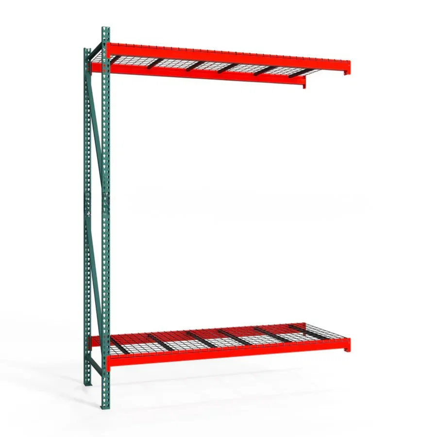 Enhanced 2-Tier Teardrop Pallet Rack Add-On Units w Wire Decking – Standard Duty – 42 quot d x 144 quot h Lightweight