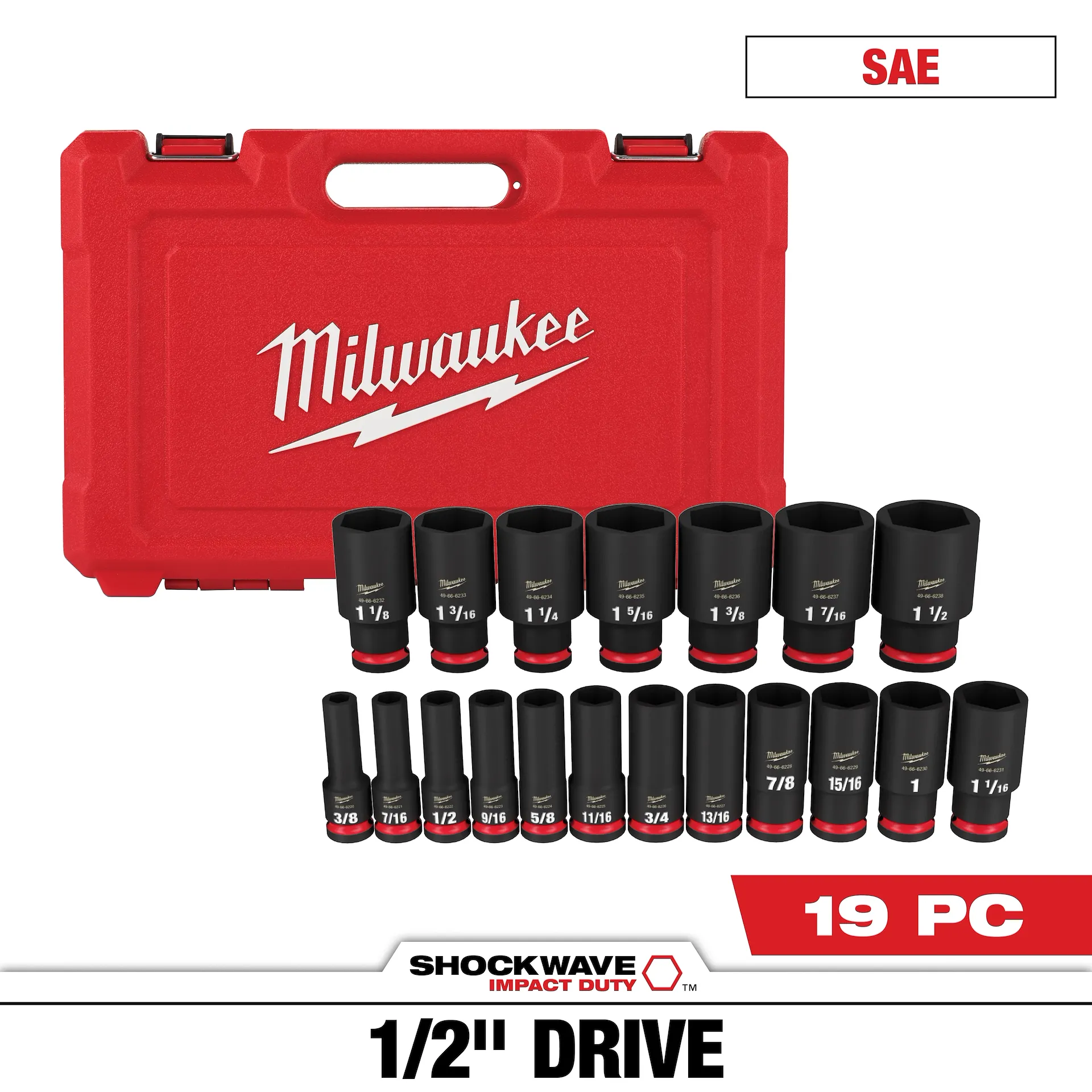 Top-Quality Milwaukee 19PC SHOCKWAVE™ Impact Duty 1 2 quot Drive SAE Deep 6 Point Socket Set 49-66-7012 Classic
