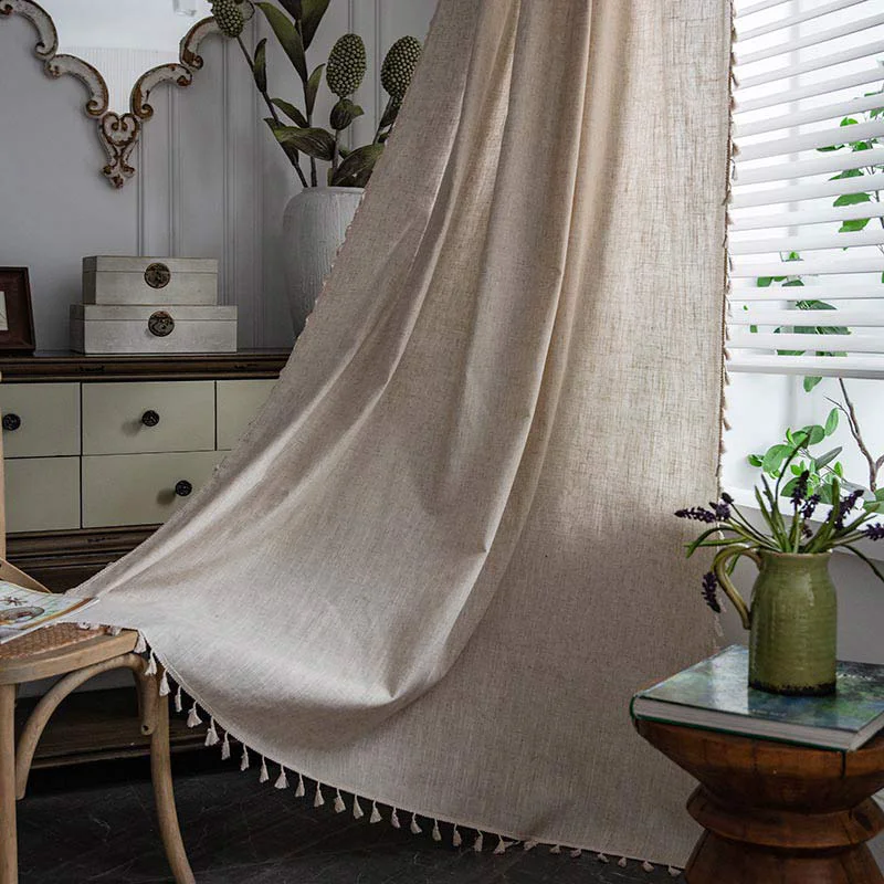 Secure Ownkoti Boho Tassel Beige Light Filtering Curtain Organic