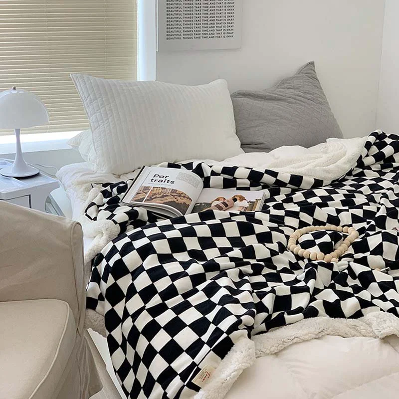 Soft Ownkoti Checkerboard Fuffly Reversible Throw Blanket Elegant