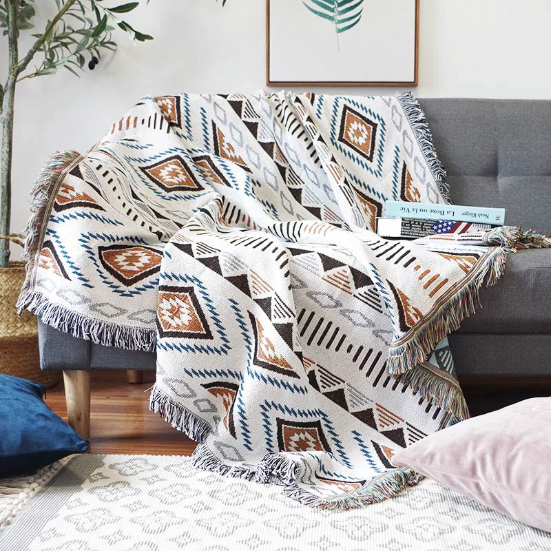 Lightweight Ownkoti Bohemian Knitted Lounge Blanket with Tassel Smooth