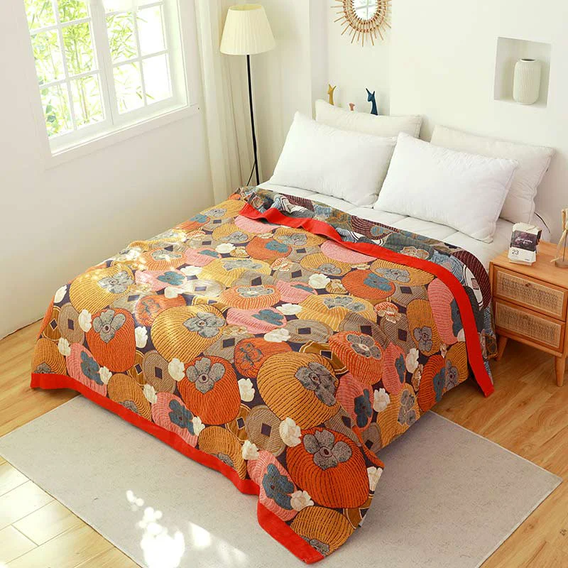 Elite Ownkoti Colorful Persimmon Cotton Gauze Reversible Quilt Green