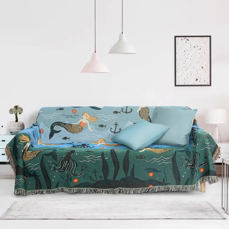 Dependable Ownkoti Mermaid Sofa Cover Palm Tassel Blanket Functional