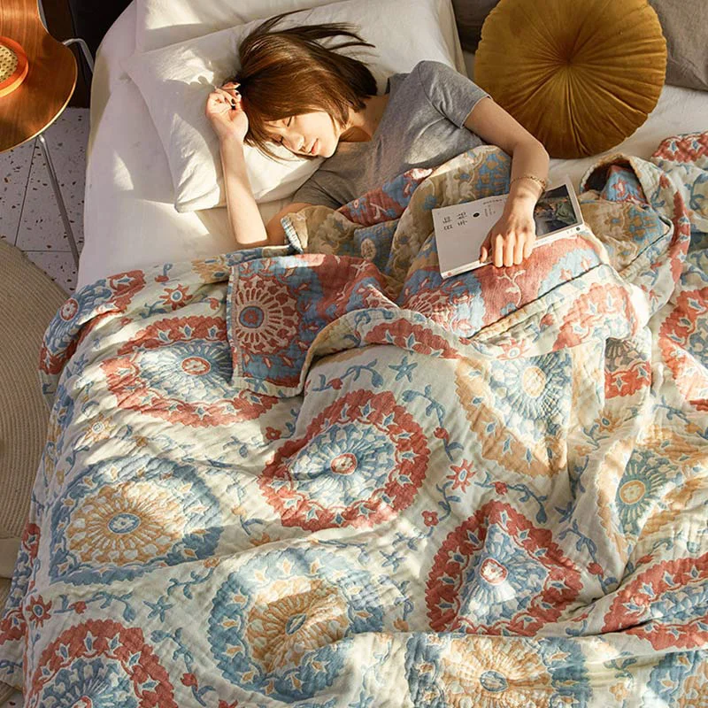 Fine Ownkoti Circle Pattern Cotton Double-Side Quilt Natural
