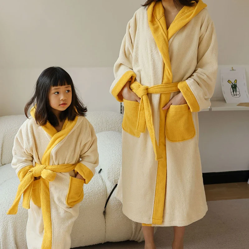 Pure Ownkoti Flower Colorblock Cotton Hooded Bathrobe Easy-to-Use