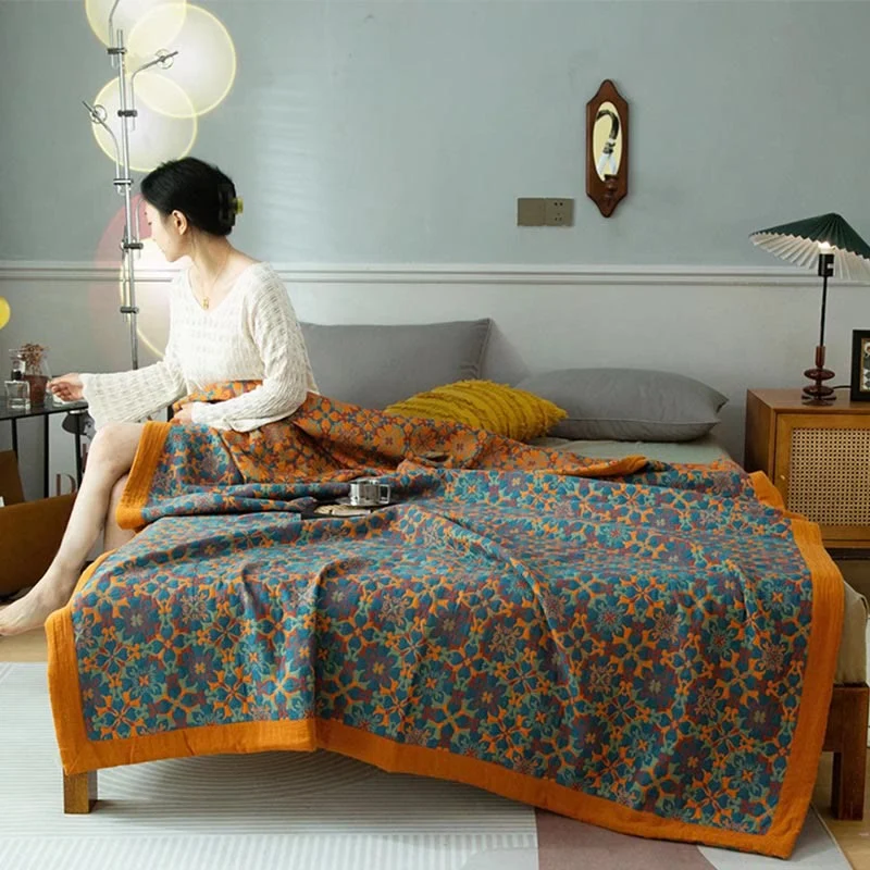 Carefully Designed Ownkoti Orange amp Blue Pattern Six Layers Cotton Quilt High-Grade