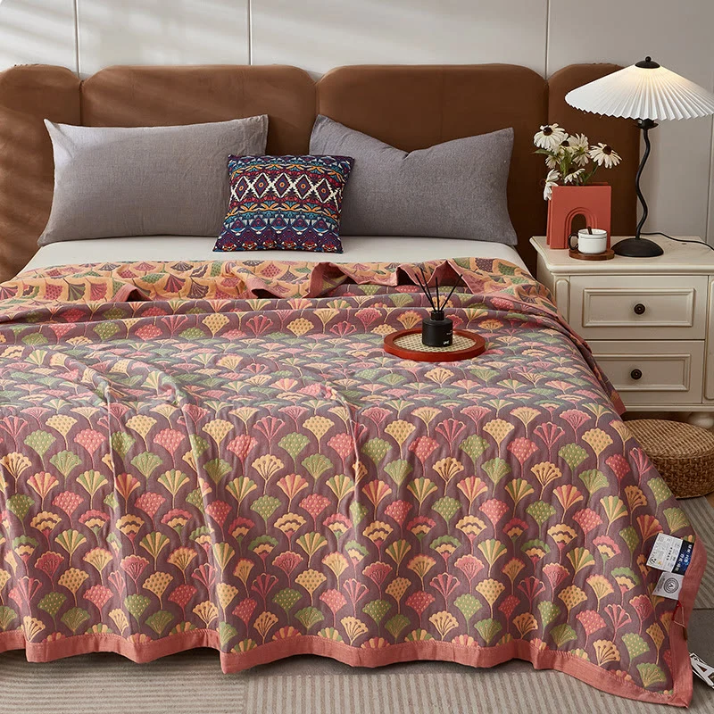 Durable Ownkoti Ginkgo Leaf Three-layer Cotton Reversible Quilt Elegant