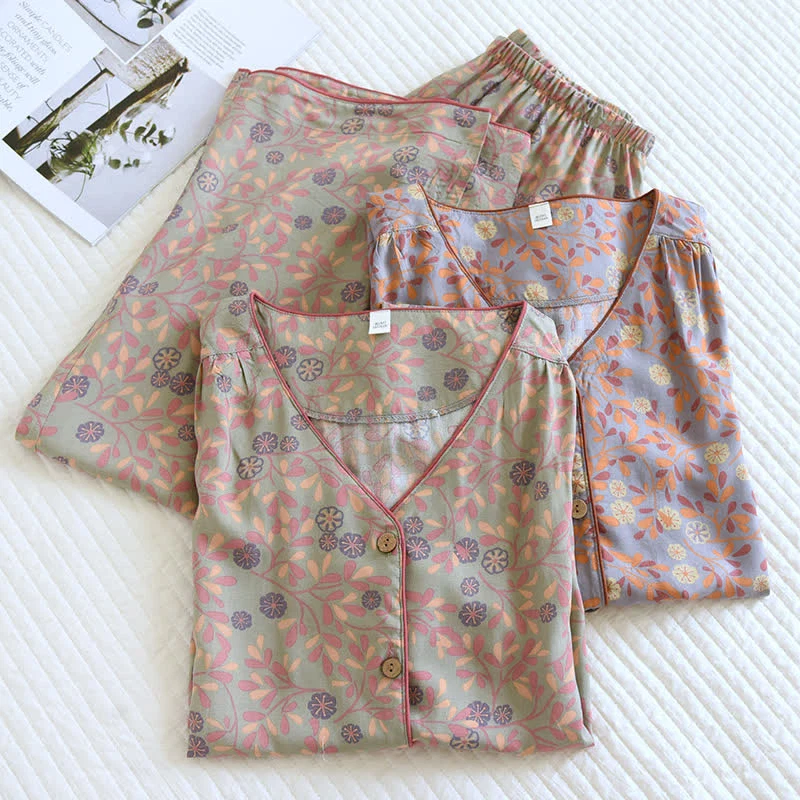 Premium Material Ownkoti Floral Print Soft Breathable Loungewear Set Consistent