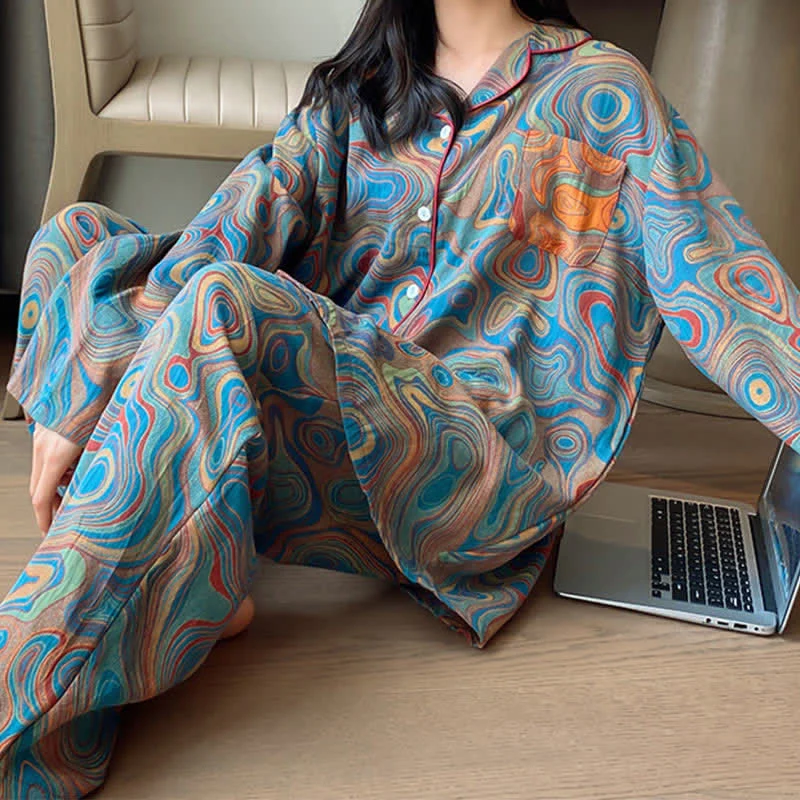 Traditional Ownkoti Plus Size Art Print Cotton Loungewear Set Organic