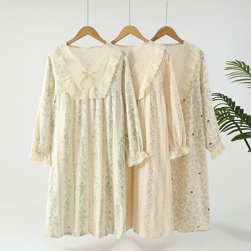 Effective Ownkoti Pastoral Cotton Double Layers Gauze Nightgown Elegant