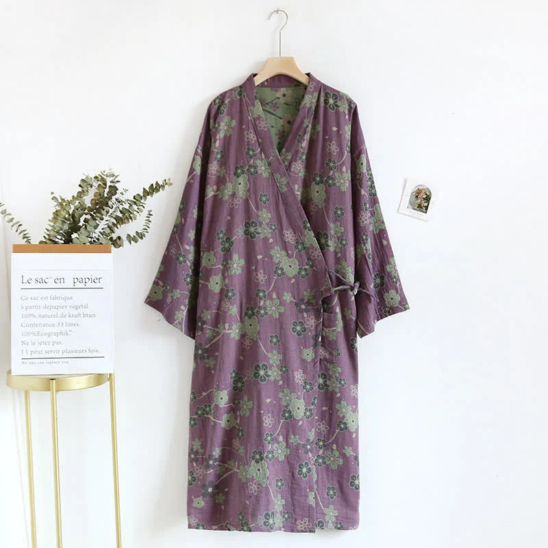 Secure Jacquard Plum Blossom Pure Cotton Purple Bathrobe Optimized