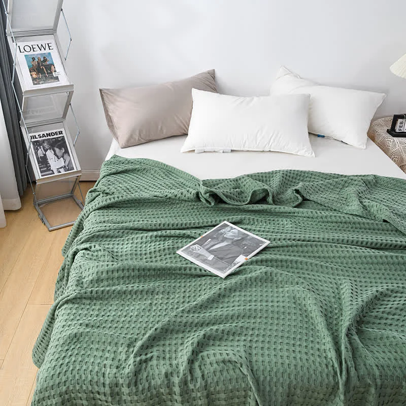 Advanced Ownkoti Solid Color Waffle Cotton Reversible Quilt First-Class