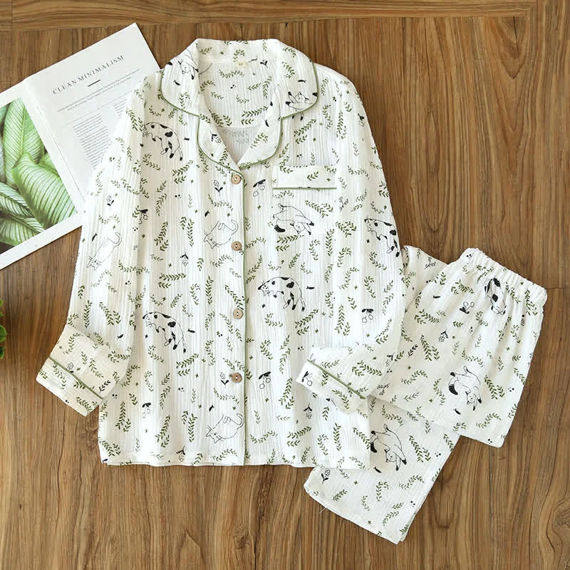 Classic Ownkoti Cute Cat amp Leaf Cotton Pajama Set Contemporary