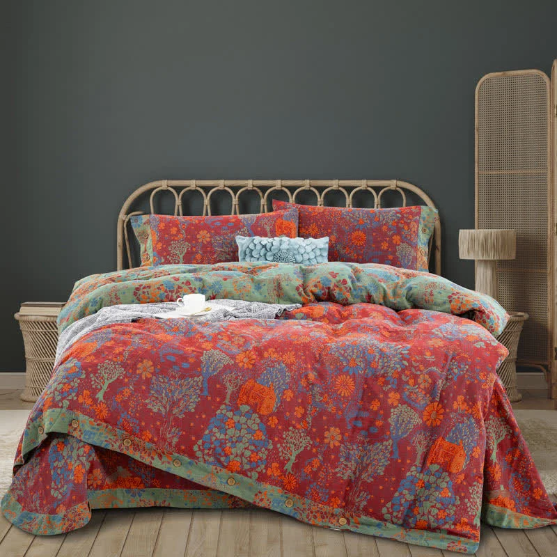 Premium Ownkoti Natural Cotton Gauze Button Bedding Sets 4PCS Recyclable
