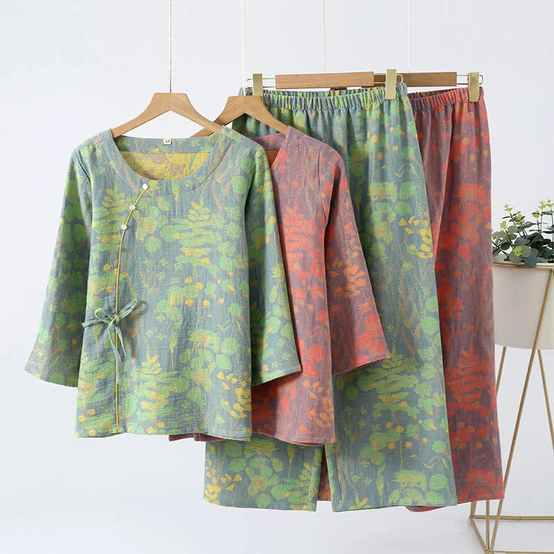 Lightweight Ownkoti Cotton Gauze Vintage Retro Loungewear Set Recyclable