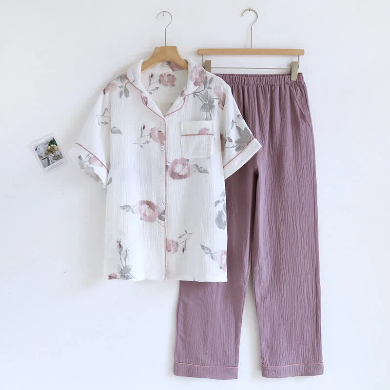 Flexible Ownkoti Rose Short Sleeve Summer Loungewear Set Functional