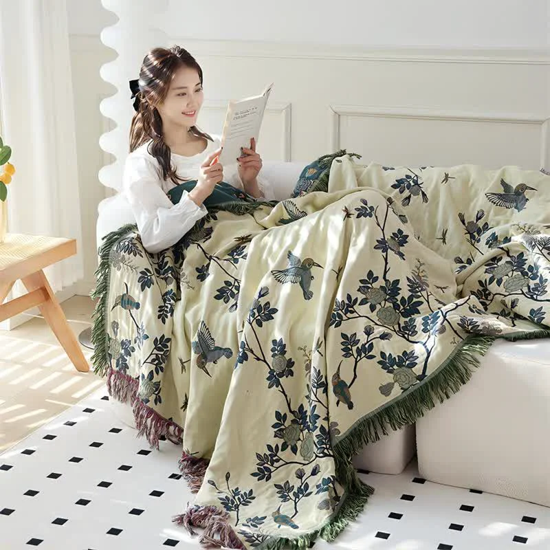 Verified Ownkoti Bird amp Flower Cotton Gauze Reversible Quilt Convenient
