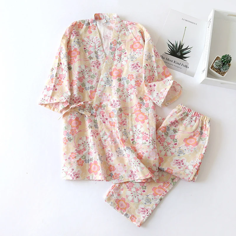 Artisan Ownkoti Floral Cotton Gauze Kimono Loungewear Set Fashionable