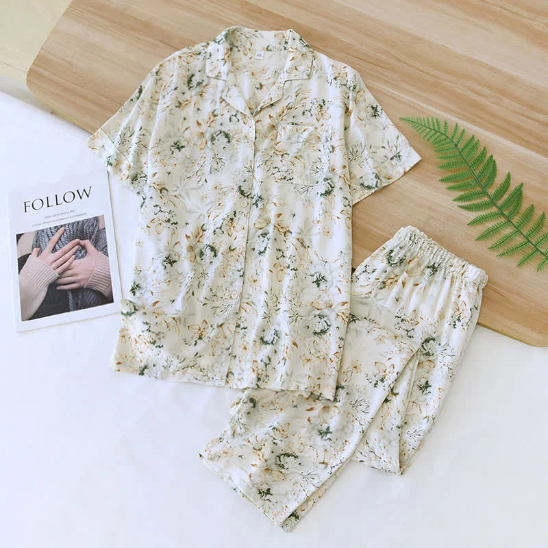 Optimized Ownkoti Rural Style Satin Lapel Nightwear Set Fine Crafted