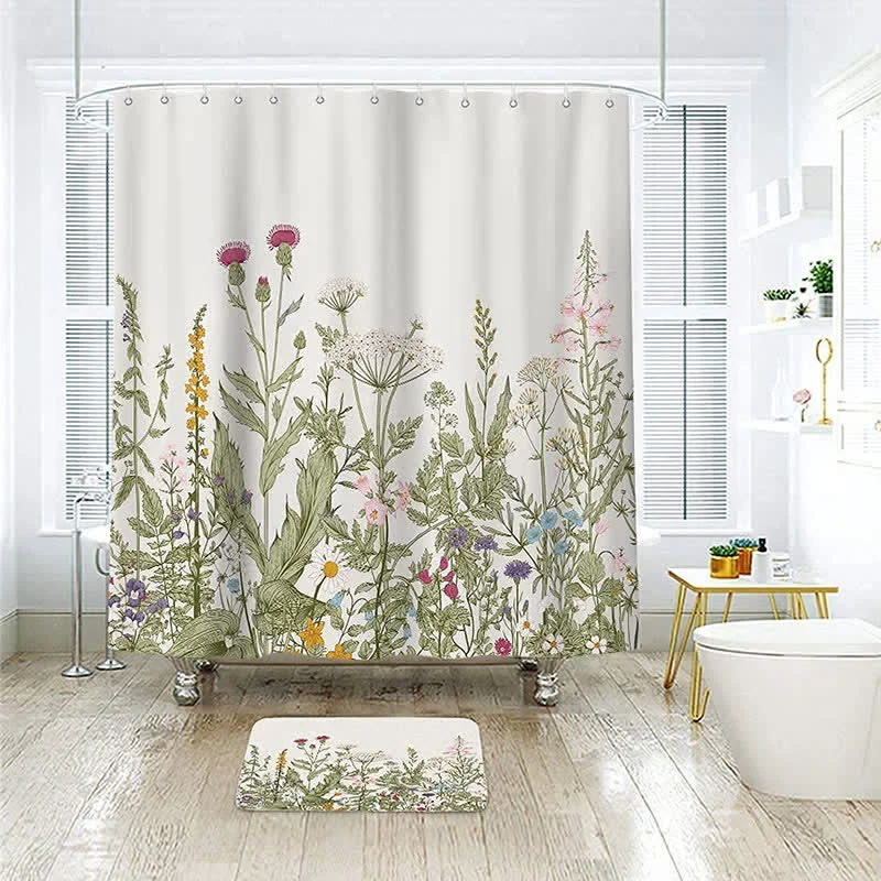 Fine Ownkoti Pastoral Style Plants Waterproof Shower Curtain Exceptional