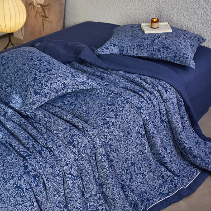 Natural Ownkoti Dark Blue Retro Cotton Gauze Bedding Collection User-Friendly