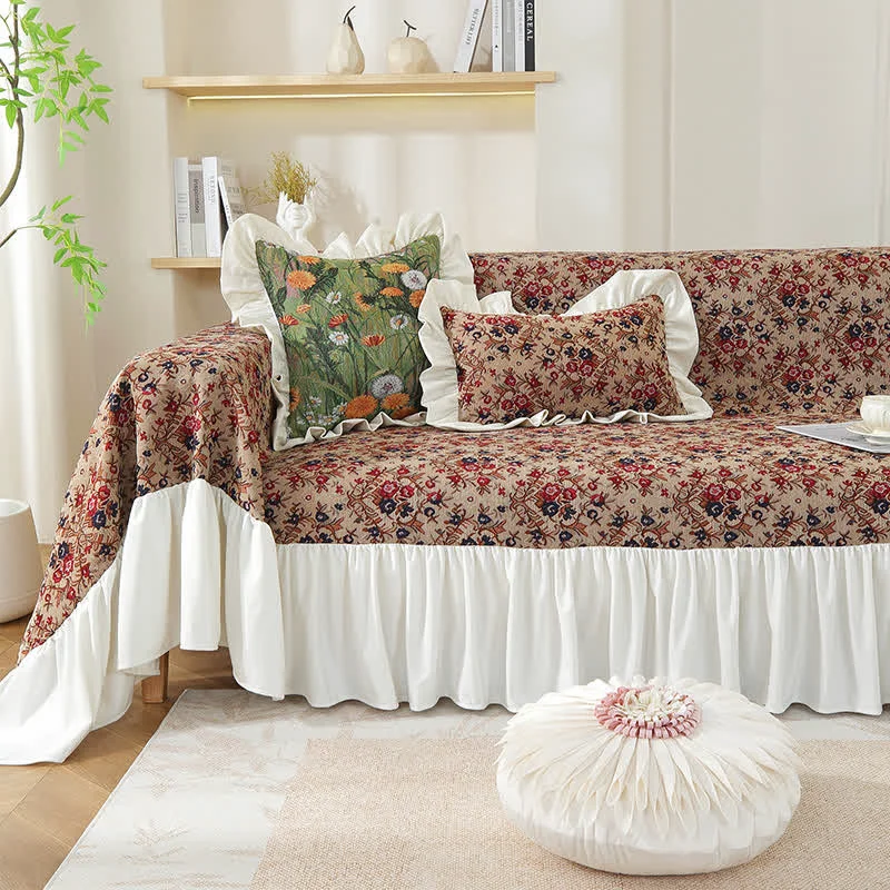 Elegant Ownkoti Ruffled Vintage Floral Sofa Cover High-Quality