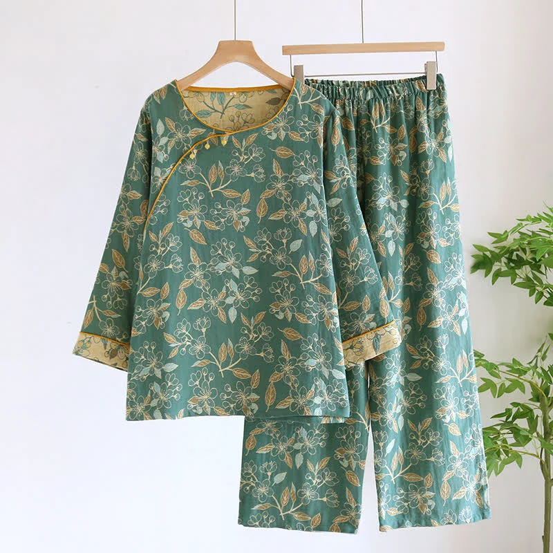 Detailed Ownkoti Vintage Floral Cotton Casual Pajama Set Sustainable