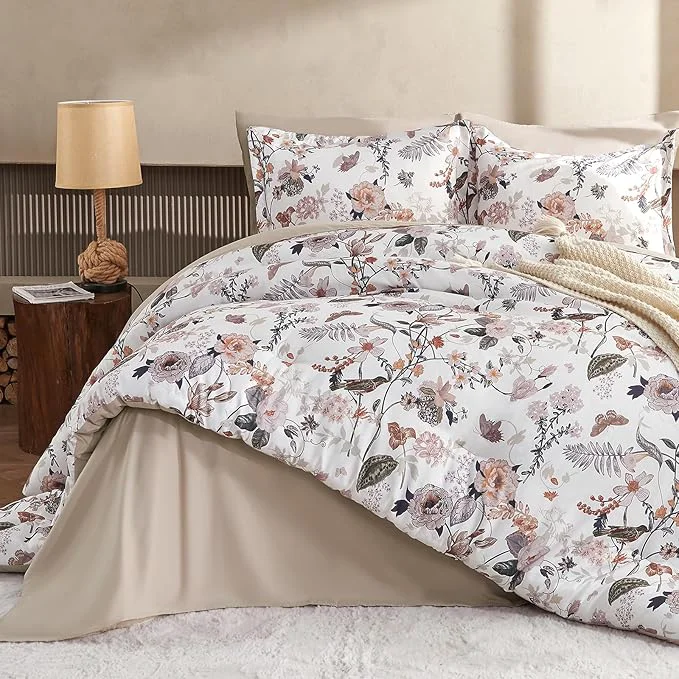 Powerful 7 Piece King Comforter Set Dusty Pink Butterfly Floral Comforter Set with Flowers Leaves Pattern Soft Microfiber Complete Bedding Set for All Season Dusty Pink King Reliable