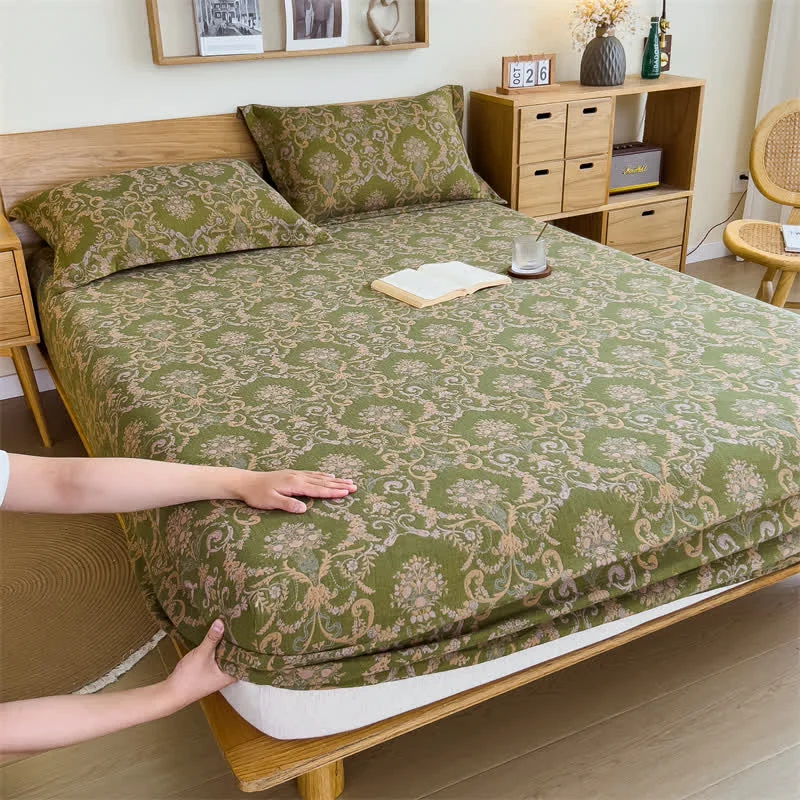 Consistent Ownkoti Vintage Elegant Cotton Gauze Fitted Sheet Relaxed