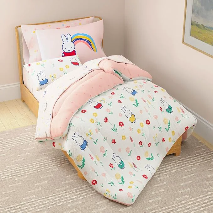 Modern Miffy Bedding Set Twin Size 5-Piece Super Soft Fluffy Reversible Comforter amp Sheet Set with Sham ly Licensed Product By Franco Collectibles Smooth