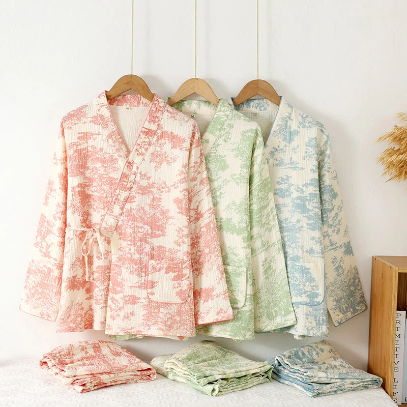 Elegant Refresh Cotton Gauze Kimono Pink​ Pajama Set Next-Generation