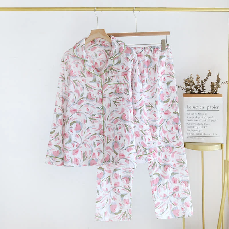 Outstanding Ownkoti Floral Tulip Cotton Gauze Pajama Set Recyclable