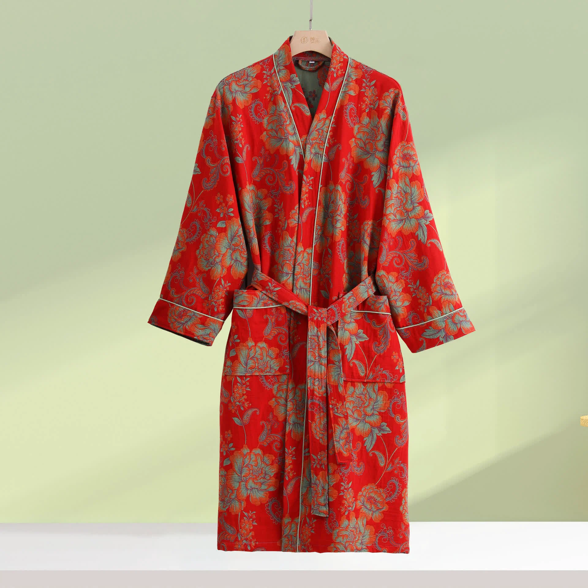 Minimalist Ownkoti Luxurious floral Kimono Cotton Gauze Bathrobe Lightweight