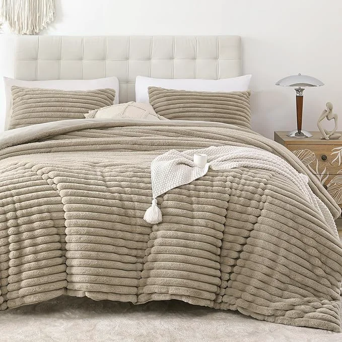 Verified Smoofy Fluffy Full Size Comforter Sets 3 Pieces – Linen Fleece Fluffy Comforter Set Luxury Fuzzy Full Bedding Set Soft Comforter Full Size All Season Heavy Faux Fur Comforter with 2 Pillow Cases Flexible