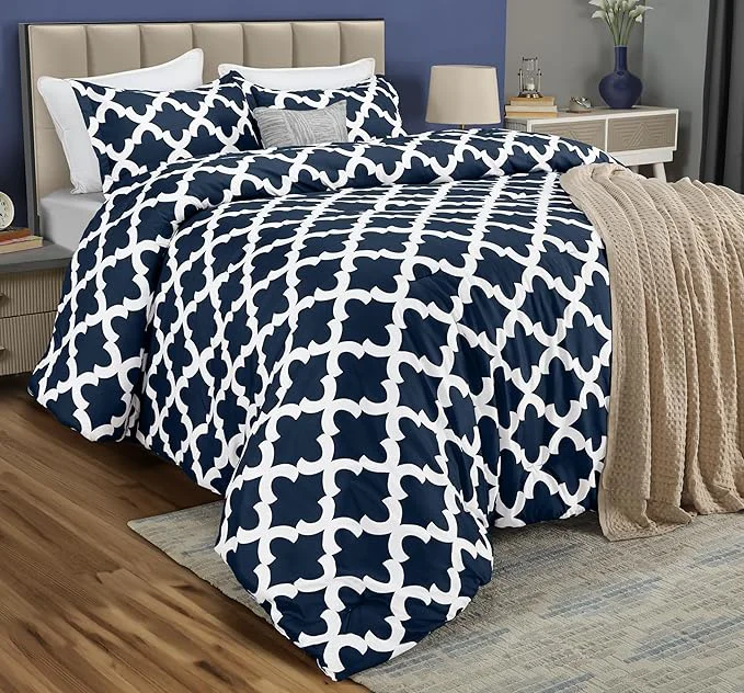 Smooth Queen Comforter Set 3 Piece Navy by Utopia Bedding Printed Comforters Queen Size Bedding Comforters Sets Down Soft Bed Set 1 Comforter 88 x 88 inches 2 Pillow Shams 20 x 26 inches First-Class