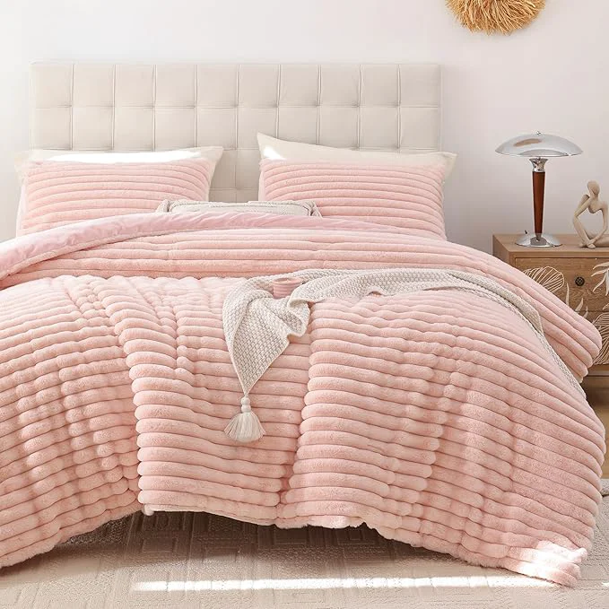 Reusable Smoofy Fluffy Twin Comforter Sets 2 Pieces – Blush Pink Fleece Fluffy Comforter Set Luxury Fuzzy Twin Bedding Set Soft Twin Size Comforter All Season Heavy Faux Fur Comforter with Pillow Cases Professional