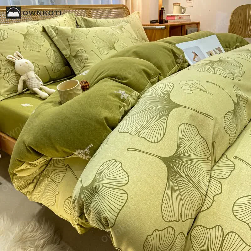 Dependable Ownkoti Brushed Cotton Ginkgo Leaf Bedding Enhanced