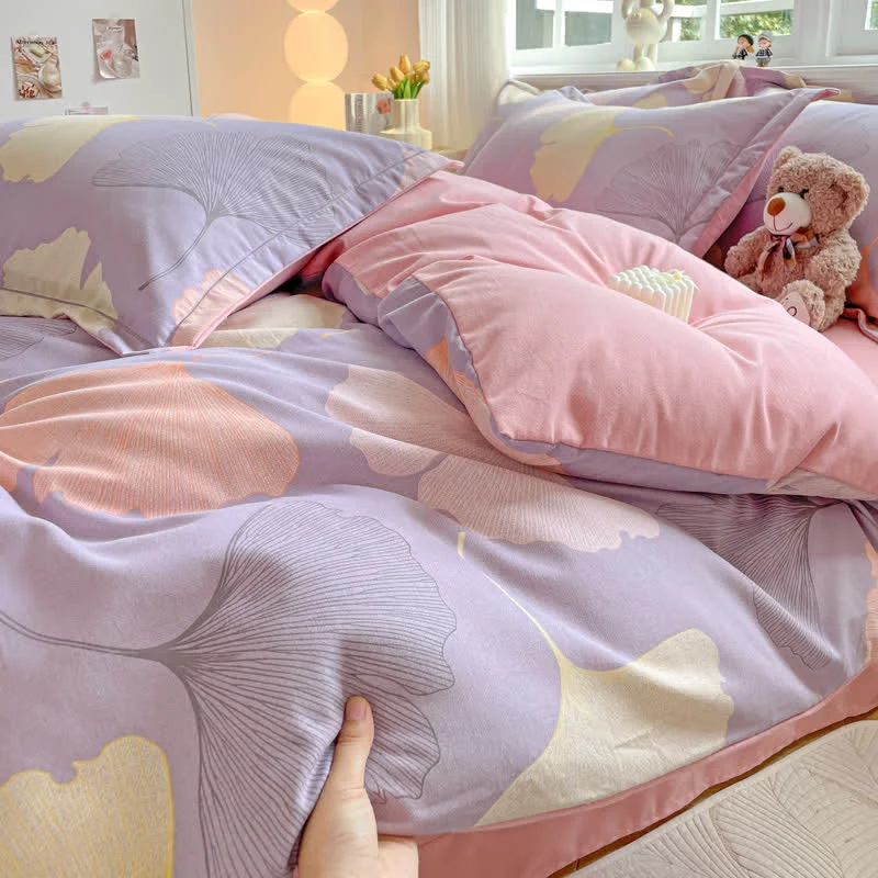Effective Ownkoti Ginkgo Leaf Warm Brushed Cotton Bedding Set 4PCS Contemporary