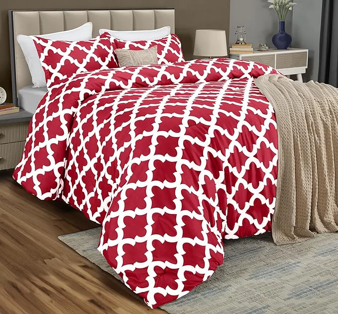 Natural Queen Comforter Set 3 Piece Red by Utopia Bedding Printed Comforters Queen Size Bedding Comforters Sets Down Soft Bed Set 1 Comforter 88 x 88 inches 2 Pillow Shams 20 x 26 inches High-Grade