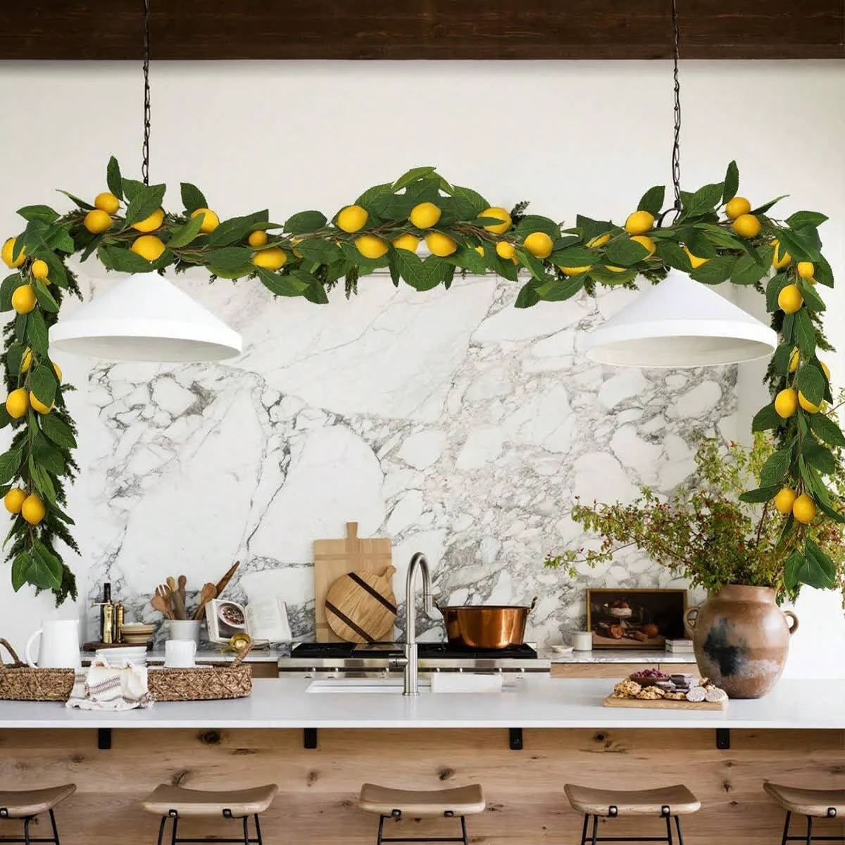 Expertly Made Ownkoti Farmhouse Artificial Lush Greenery Lemon Garland Long-Lasting