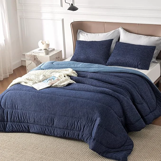 Enhanced Bedsure King Comforter Set – Cooling and Warm Bed Set Navy Blue Reversible Bedding for All Season 3 Pieces 1 King Size Comforter 102 quot x90 quot and 2 Pillow Cases 20 quot x36 quot Green