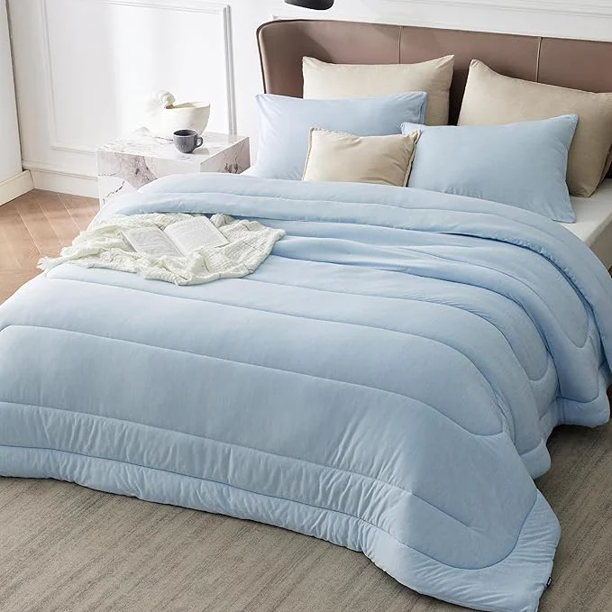 Trendy Bedsure King Comforter Set – Cooling and Warm Bed Set ICY Blue Reversible Bedding for All Season 3 Pieces 1 King Size Comforter 102 quot x90 quot and 2 Pillow Cases 20 quot x36 quot High-Performance